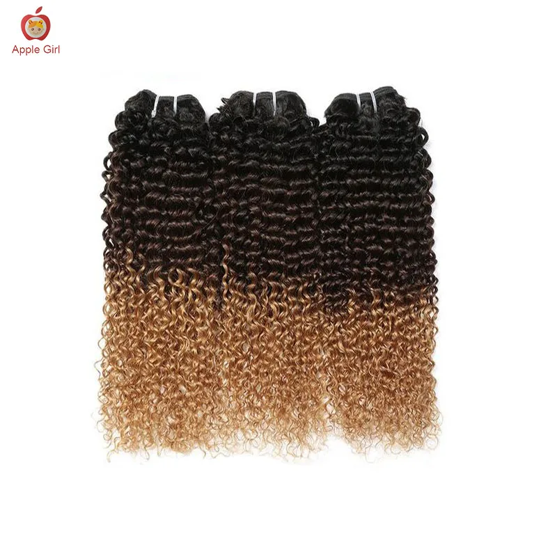 Коричневые кудрявые пучки человеческих волос, предварительно окрашенные Бразильские пряди Remy для наращивания человеческих волос, 3 или 4 пучка для женщин Изображение 1