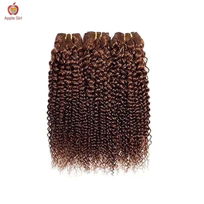 Коричневые кудрявые пучки человеческих волос, предварительно окрашенные Бразильские пряди Remy для наращивания человеческих волос, 3 или 4 пучка для женщин Изображение 3