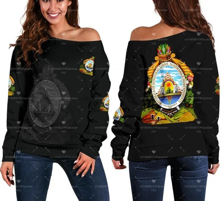 2023 Гондурас, Женский свитер с открытыми плечами, 3D принт Флага Гондураса, Повседневный уличный свитер с открытыми плечами, Модный женский свитер Изображение 1