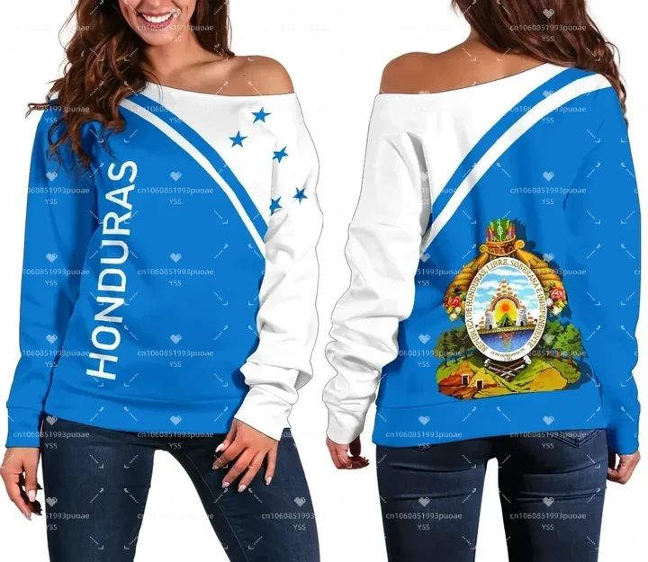 2023 Гондурас, Женский свитер с открытыми плечами, 3D принт Флага Гондураса, Повседневный уличный свитер с открытыми плечами, Модный женский свитер Изображение 2