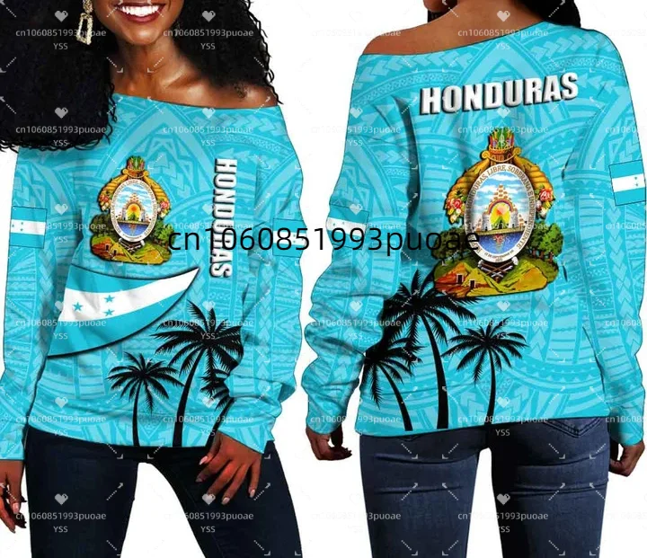 2023 Гондурас, Женский свитер с открытыми плечами, 3D принт Флага Гондураса, Повседневный уличный свитер с открытыми плечами, Модный женский свитер Изображение 3