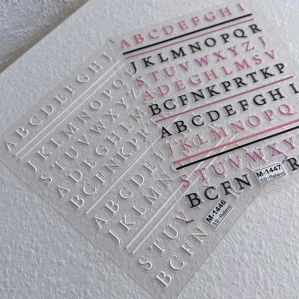Красочные 3D рельефные Черно-розовые наклейки для ногтей с английскими буквами, принадлежности для нейл-арта, наклейки для ногтей с заглавными буквами, украшения для маникюра Изображение 5
