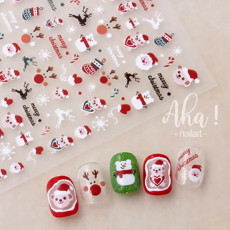 1шт Рождественская наклейка для дизайна ногтей в виде снежинки с Санта-Лосем, 3D Самоклеящиеся наклейки-слайдеры, Рождественские Зимние наклейки для дизайна ногтей, мультяшные наклейки Изображение 0