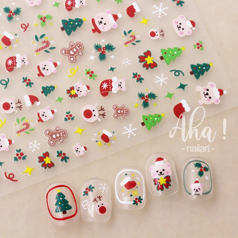 1шт Рождественская наклейка для дизайна ногтей в виде снежинки с Санта-Лосем, 3D Самоклеящиеся наклейки-слайдеры, Рождественские Зимние наклейки для дизайна ногтей, мультяшные наклейки Изображение 1