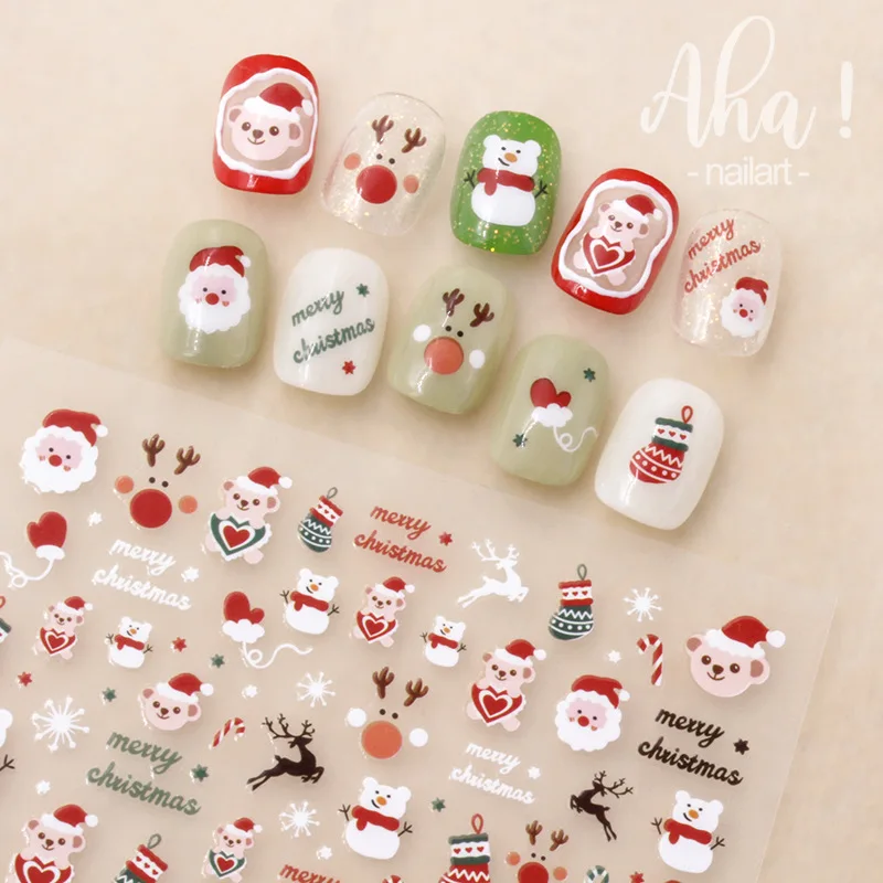 1шт Рождественская наклейка для дизайна ногтей в виде снежинки с Санта-Лосем, 3D Самоклеящиеся наклейки-слайдеры, Рождественские Зимние наклейки для дизайна ногтей, мультяшные наклейки Изображение 2
