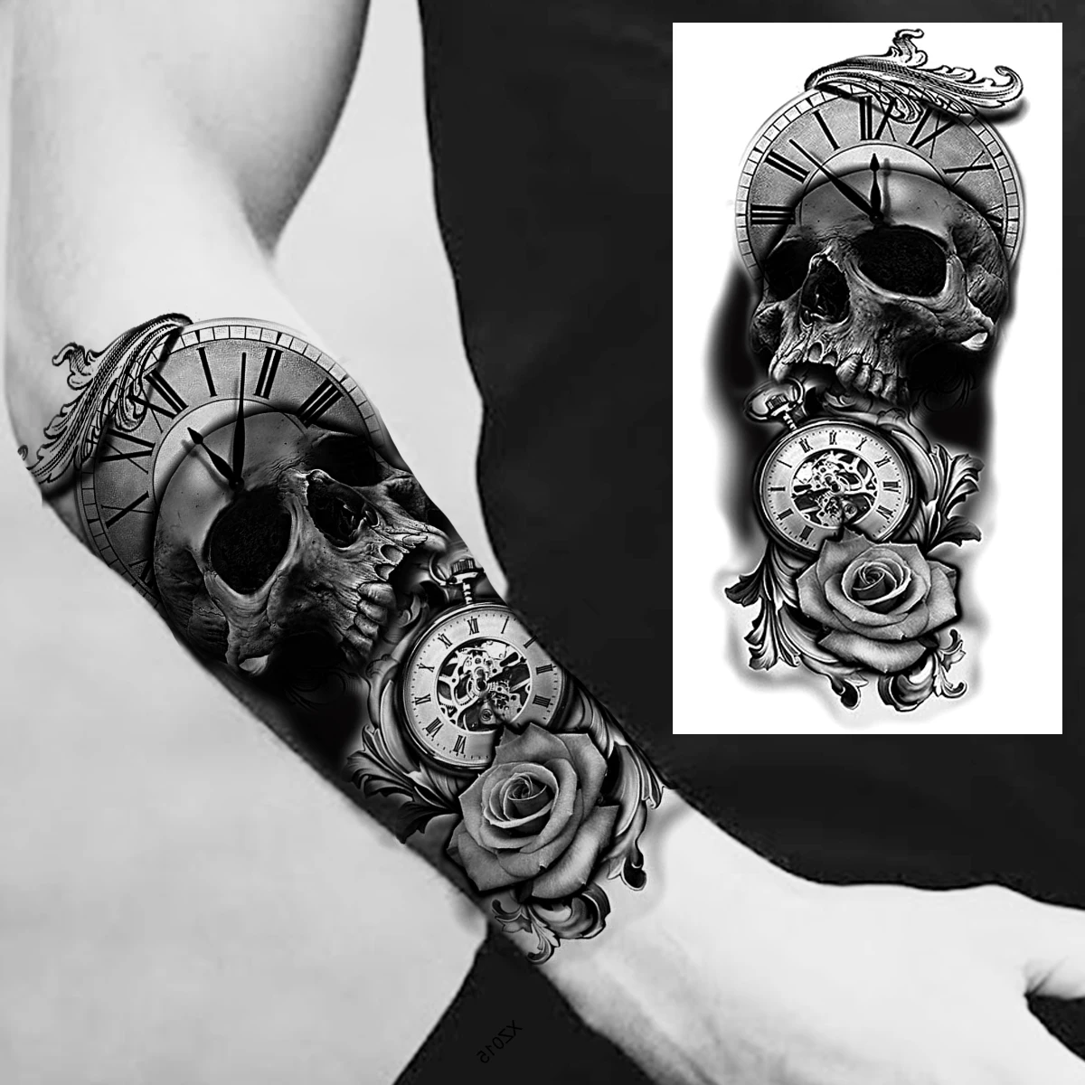 Временные татуировки Самурая Черного Льва Для мужчин И женщин, реалистичный скелет Тигра, Компас, цветок, поддельная татуировка, наклейка на предплечье, татуировки 3D Изображение 1