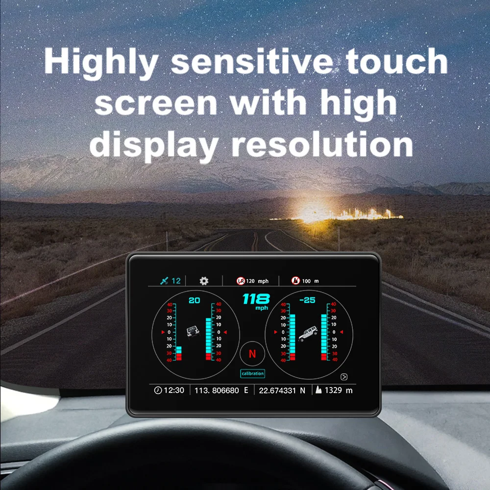 Vjoycar 2 В 1 Автомобильный GPS HUD С Полным сенсорным экраном, Многофункциональный Головной дисплей, Измеритель уклона внедорожника 4x4, Инклинометр Тангажа, Крена Изображение 2