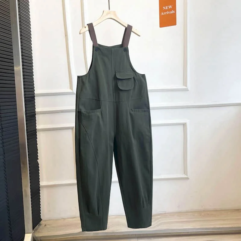 Однотонные комбинезоны для женщин, Свободные Прямые брюки Harajuku, Цельные наряды, Женская рабочая одежда, Повседневные винтажные комбинезоны в корейском стиле Изображение 0