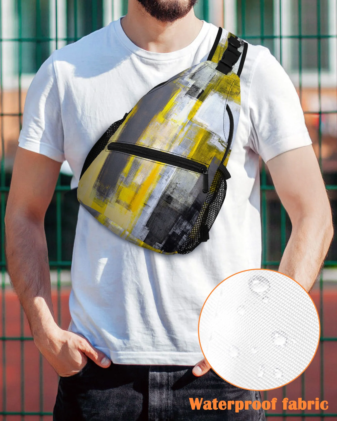 Картина маслом Абстрактные геометрические желтые нагрудные сумки для женщин и мужчин, водонепроницаемые сумки-мессенджеры, спортивная сумка через плечо на одно плечо Изображение 1