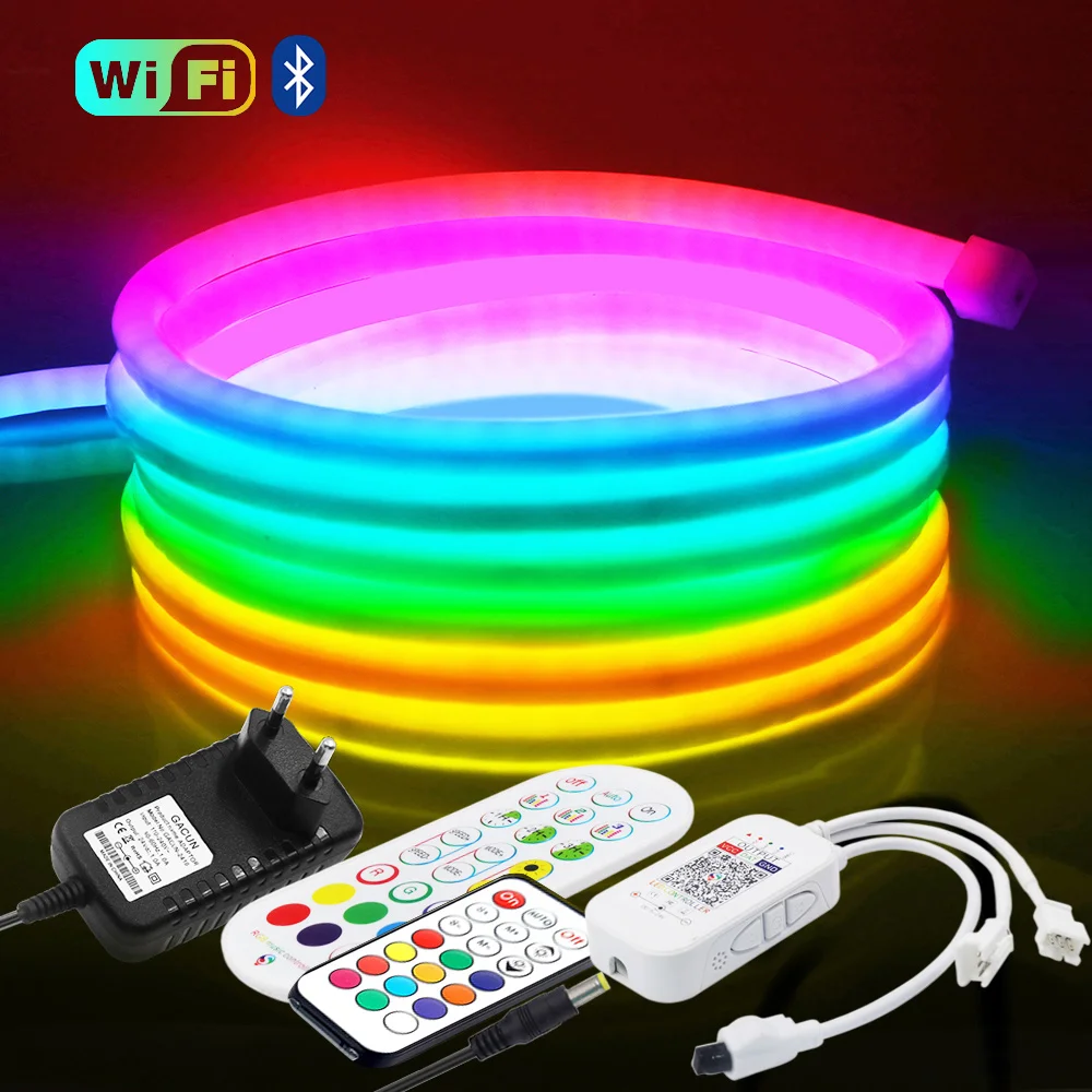 360 Круглая светодиодная лента неонового света RGB Rainbow Rope WS2812B с силиконовой трубкой Waterpoof Wifi Smart Remote Control 24V Power Kit Изображение 0
