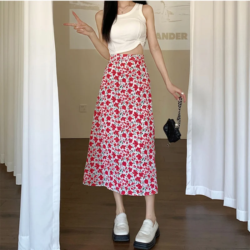 Женская модная облегающая юбка с высокой талией и цветочным принтом для летнего богемного пляжного отдыха, юбка-трапеция Изображение 3