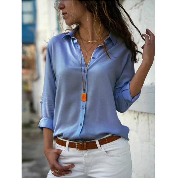 Женская модная однотонная женская рубашка с длинными рукавами и глубоким V-образным вырезом на пуговицах, Весна 2024, Женские рубашки в корейском стиле, блузки Y2k Изображение 1