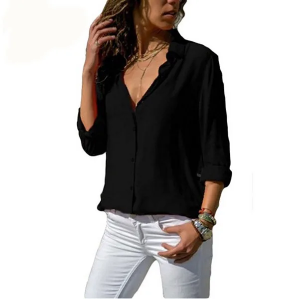 Женская модная однотонная женская рубашка с длинными рукавами и глубоким V-образным вырезом на пуговицах, Весна 2024, Женские рубашки в корейском стиле, блузки Y2k Изображение 4
