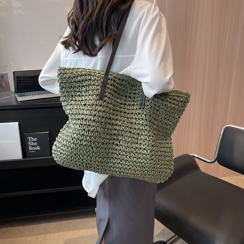 Сумки для женщин 2023 Высококачественная сумка через плечо в стиле отпуска Тканая сумка-тоут большой емкости, выдалбливают Универсальную женскую сумку Изображение 3