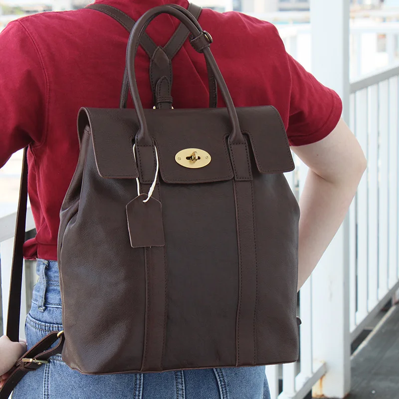 Женская сумка из кожи растительного дубления, сумка-тоут большой емкости, сумка для поездок на работу и отдыха, компьютерный рюкзак из воловьей кожи верхнего слоя Изображение 0