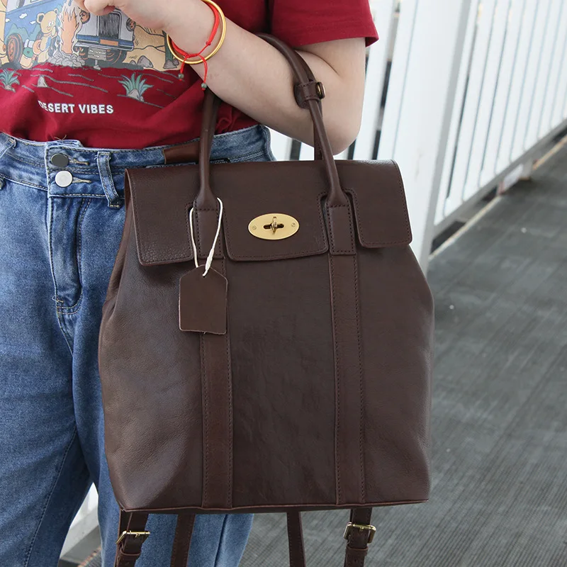 Женская сумка из кожи растительного дубления, сумка-тоут большой емкости, сумка для поездок на работу и отдыха, компьютерный рюкзак из воловьей кожи верхнего слоя Изображение 2