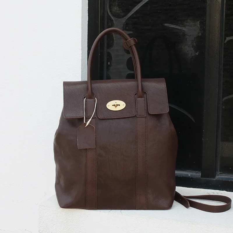 Женская сумка из кожи растительного дубления, сумка-тоут большой емкости, сумка для поездок на работу и отдыха, компьютерный рюкзак из воловьей кожи верхнего слоя Изображение 3