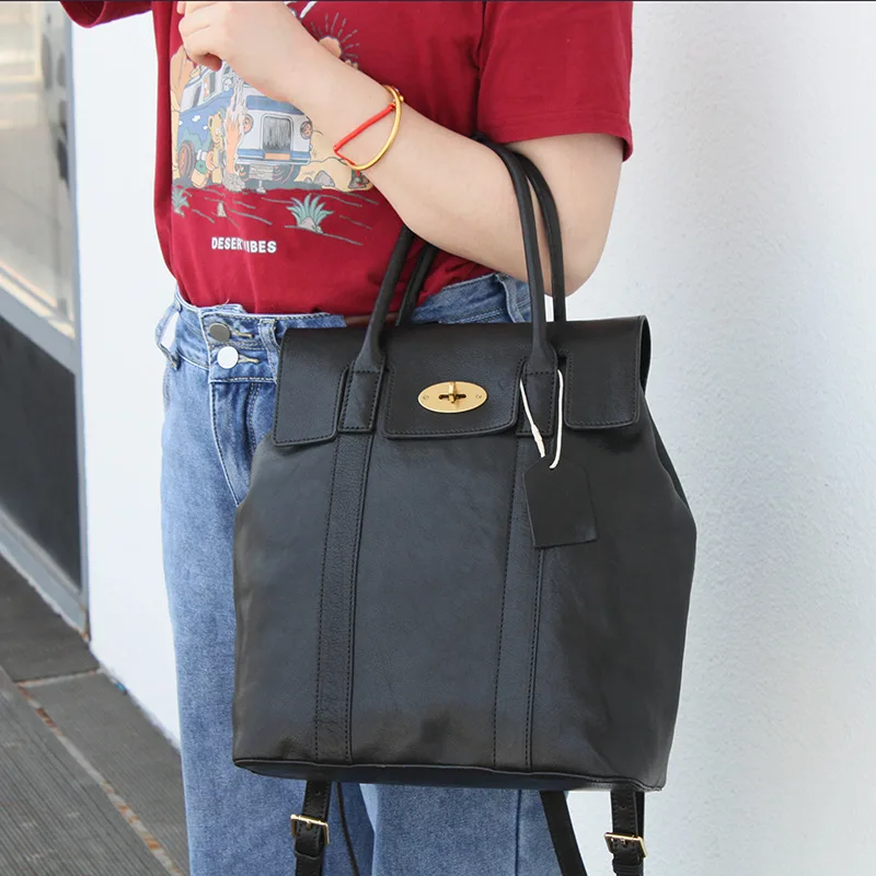 Женская сумка из кожи растительного дубления, сумка-тоут большой емкости, сумка для поездок на работу и отдыха, компьютерный рюкзак из воловьей кожи верхнего слоя Изображение 4