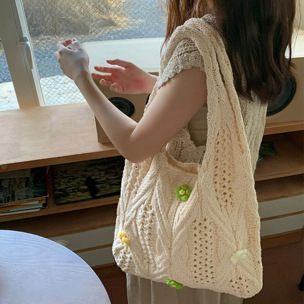 Полые Вязаные сумки, новые тканые пляжные кошельки большой емкости, сумка через плечо для покупок Изображение 4