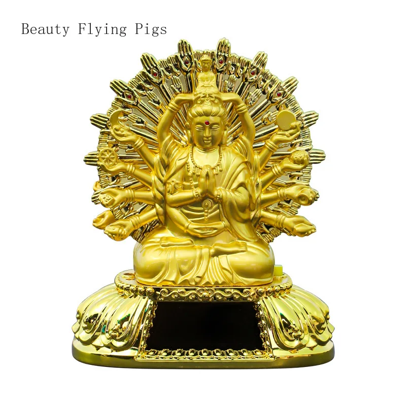 Творческий сплав солнечной энергии тысячерукий Авалокитешвара Бодхисаттва автомобильные поделки статуя Будды, установленная на автомобиле, украшения Изображение 0