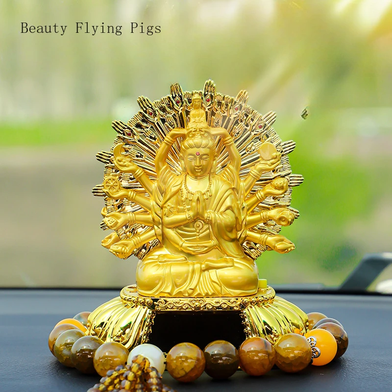 Творческий сплав солнечной энергии тысячерукий Авалокитешвара Бодхисаттва автомобильные поделки статуя Будды, установленная на автомобиле, украшения Изображение 1