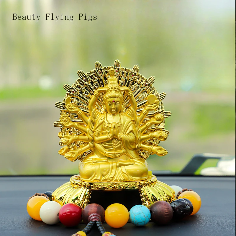 Творческий сплав солнечной энергии тысячерукий Авалокитешвара Бодхисаттва автомобильные поделки статуя Будды, установленная на автомобиле, украшения Изображение 2