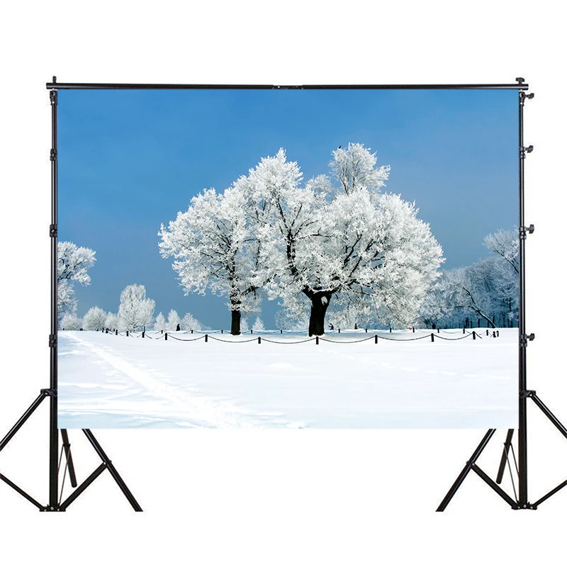 Декорации Фон для фотосъемки Небо Зимний заснеженный пейзаж Покрытые соснами фон реквизит для фотостудии Изображение 2