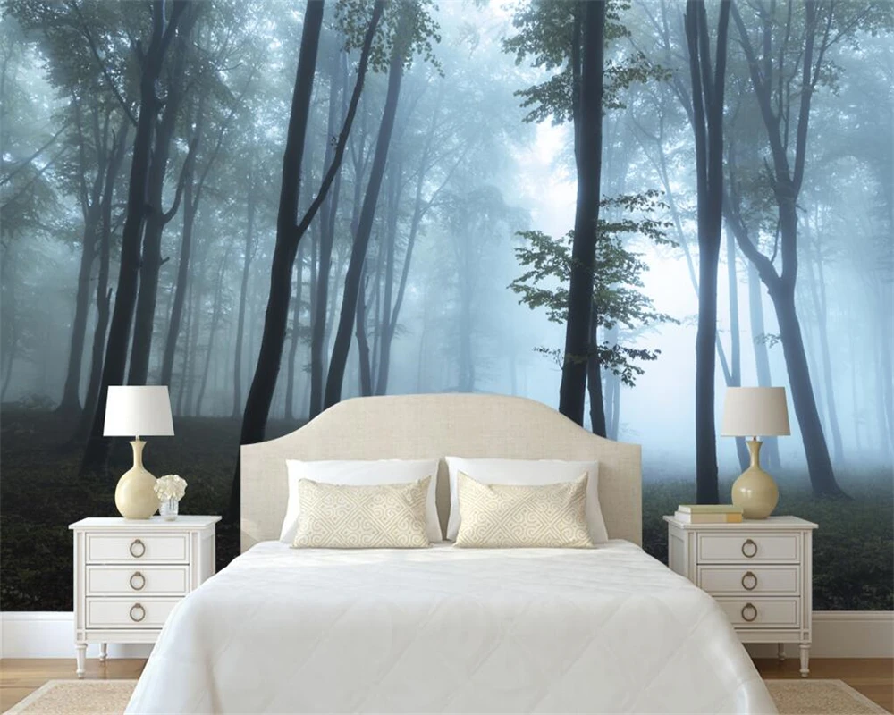 Обои на заказ Beibehang свежие и простые лесные деревья утренний туман фреска ТВ фон гостиная спальня фреска 3d обои Изображение 0