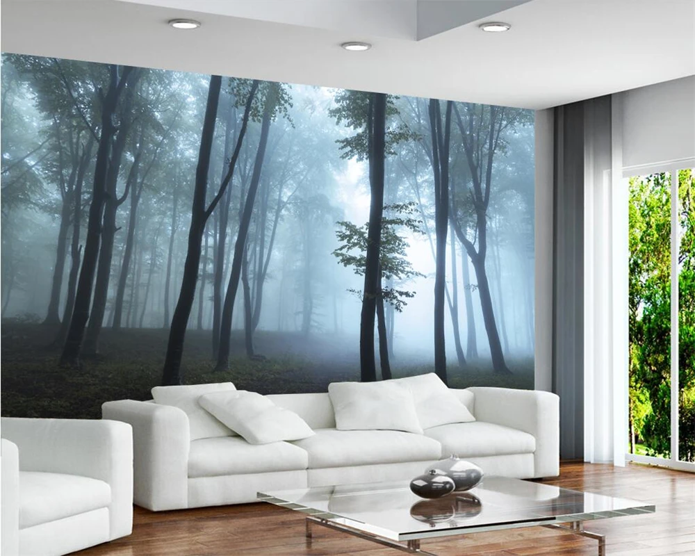 Обои на заказ Beibehang свежие и простые лесные деревья утренний туман фреска ТВ фон гостиная спальня фреска 3d обои Изображение 1