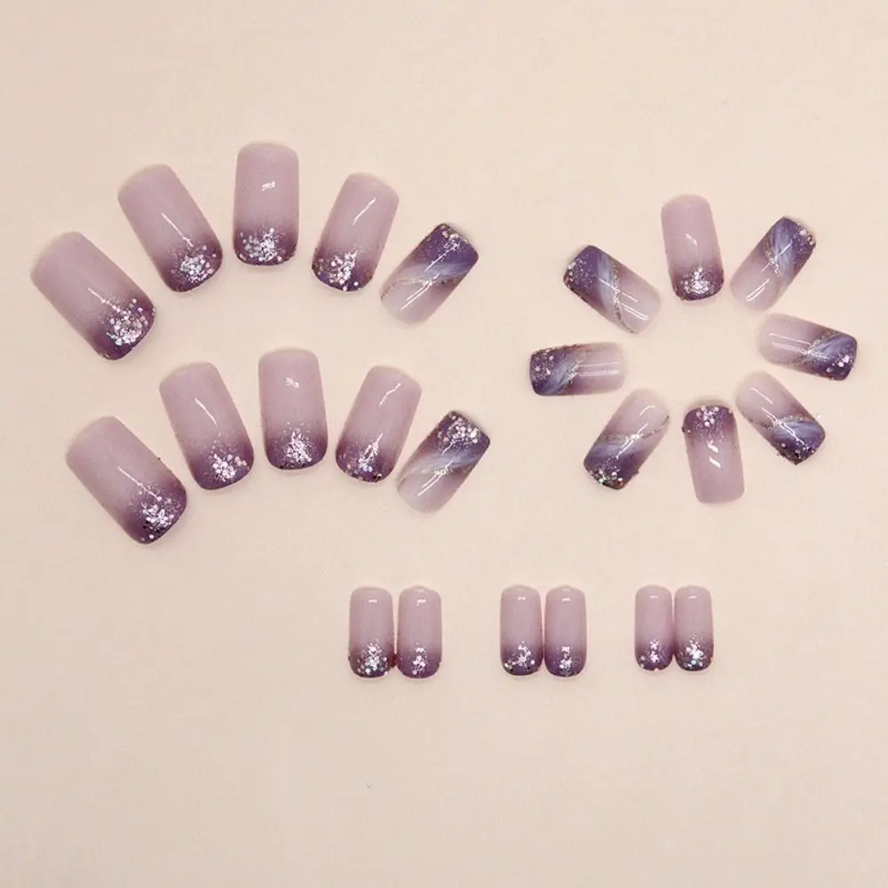 Длинные Квадратные накладные ногти, модная съемная печать на ногтях с полным покрытием, французские накладные ногти Для женщин и девочек Изображение 3