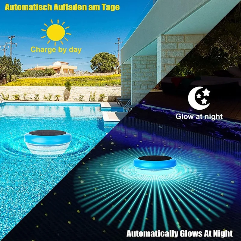 2 ШТ. солнечных плавающих светильников для бассейна, водонепроницаемых RGB-изменяющих цвет плавающих светильников для бассейна, пруда, спа, гидромассажной ванны Изображение 5