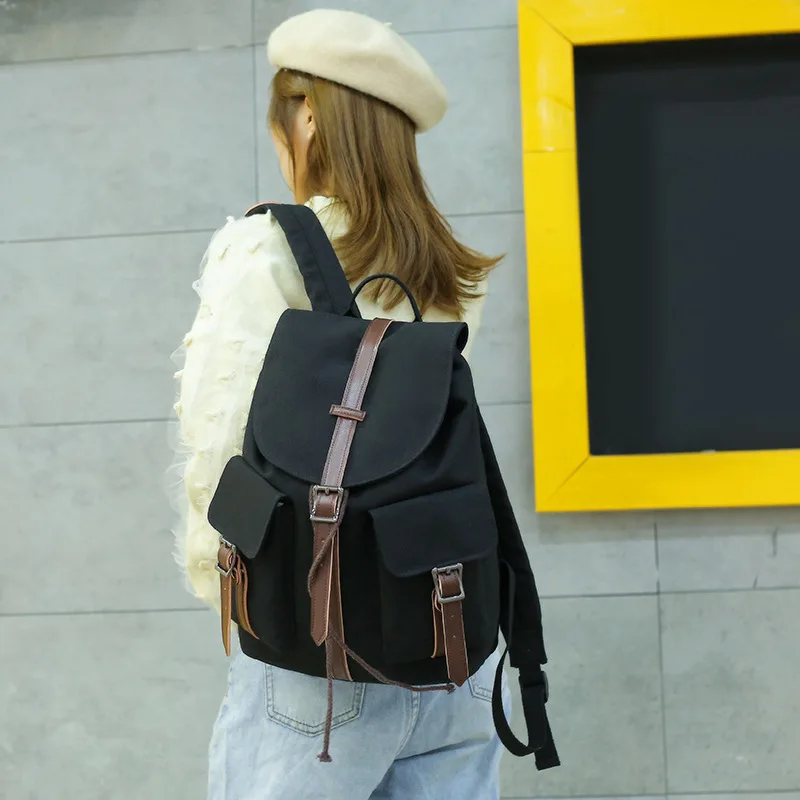 Модный брезентовый рюкзак в стиле ретро, женская сумка с пряжкой большой емкости, мужская трендовая студенческая сумка, дорожные рюкзаки Изображение 1