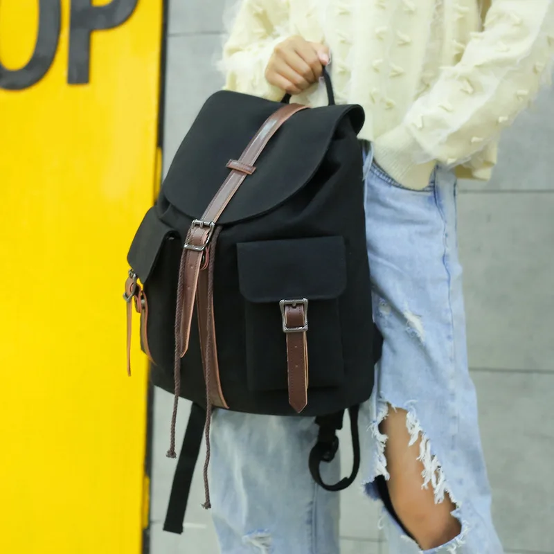 Модный брезентовый рюкзак в стиле ретро, женская сумка с пряжкой большой емкости, мужская трендовая студенческая сумка, дорожные рюкзаки Изображение 2