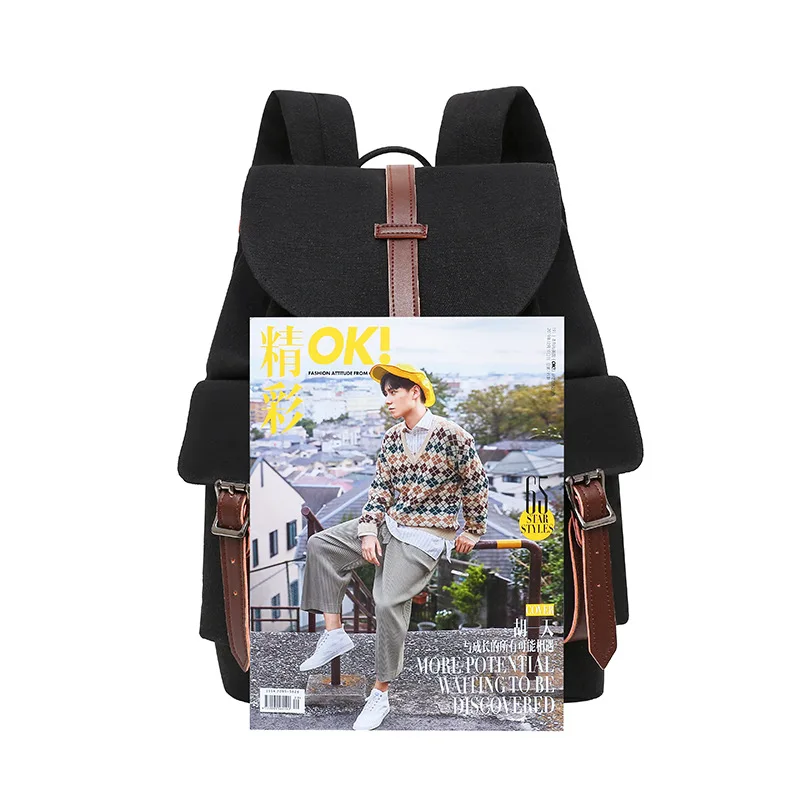 Модный брезентовый рюкзак в стиле ретро, женская сумка с пряжкой большой емкости, мужская трендовая студенческая сумка, дорожные рюкзаки Изображение 3