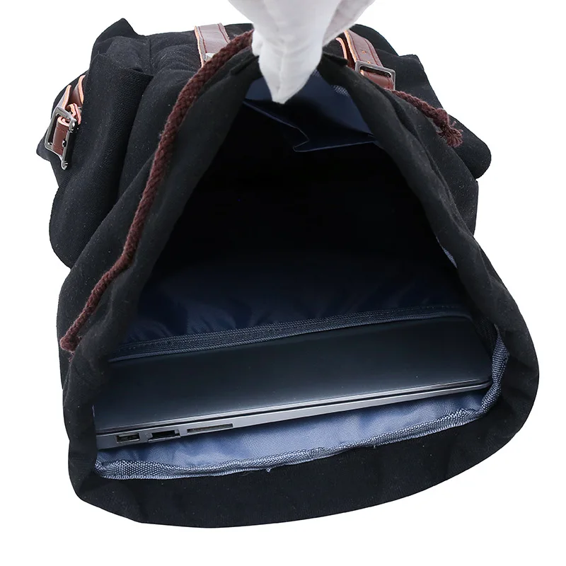 Модный брезентовый рюкзак в стиле ретро, женская сумка с пряжкой большой емкости, мужская трендовая студенческая сумка, дорожные рюкзаки Изображение 4